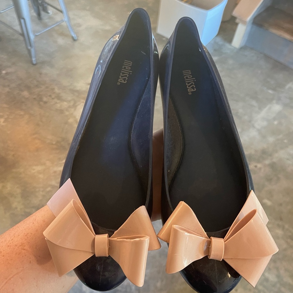 Melissa Blue and Pink Flats with Elegant Design